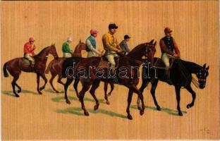 Horse riding, jockeys. litho