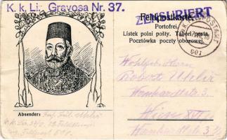 1916 V. Mehmed oszmán szultán / Mehmed V. Feldpostkarte + "K.k. Lir. Gravosa Nr. 37." (EK)