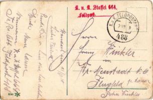 1918 Erotic lady art postcard, at the beach + "K.u.K. Staffel 664." "K.U.K. FELDPOSTA...