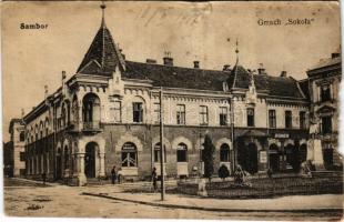 1917 Sambir, Szambir, Sambor; Gmach Sokola / Sokol building, shop of Jan Kramarczuk (b)