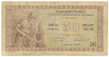 Jugoszlávia 1946. 50D 9 jegyű sorszám T:VG Yugoslavia 1946. 50 Dinara, 9-digit serial number C:VG Krause P#64