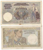 Szerbia / Német megszállás 1941. 100D + 500D T:F folt, lyuk, kis beszakadás
Serbia / German Occupat...