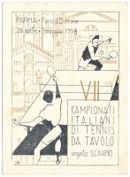 1954 VII. Campionati Italiani di Tennis da Tavolo. Organizz S.C. Rapid - Parma, Parco Ducale / VII. Olasz asztalitenisz-bajnokság / 7th Italian Table Tennis Championships, sport + So. Stpl (EK)