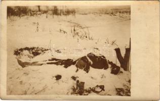 Halott katona a hóban télen / WWI Austro-Hungarian military, dead soldier in the snow in winter. photo (fl)