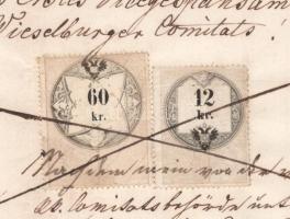 1862 Moson vármegyei vonatkozású hivatalos irat, 60kr + 12kr okmánybélyeggel