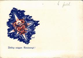 Boldog Magyar Karácsonyt! / Hungarian irredenta Christmas greeting art postcard s: Bozó (lyuk / pinhole)