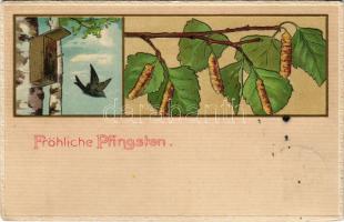 Fröhliche Pfingsten / Pentecost greeting art postcard. ERIKA Nr. 3657. Art Nouveau, Emb. litho (EK)