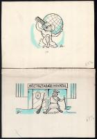 Szegő Gizi (1902-1985): 5 db karikatúra. Vegyes technika, papír, jelzett és mindegyik hátoldalán &qu...