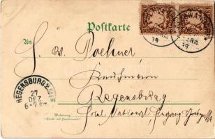 1899 (Vorläufer) Prosit Neujahr / New Year greeting art postcard with couple by the window. Art Nouv...