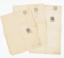 1871-1874 Markovits (Markovics) Miklós vasúti mérnök 3 db irata, 15kr okmánybélyegekkel