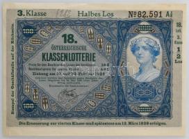 Ausztria 1928. "18. Österreichische Klassenlotterie (18. Osztrák Osztálysorsjáték)" harmadik osztály fél sorsjegye, hátoldalon bélyegzéssel T:XF hajtatlan, de a sorsjegy peremén, sarkain hajlások