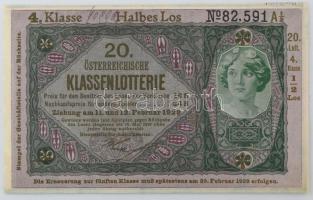 Ausztria 1929. "20. Österreichische Klassenlotterie (20. Osztrák Osztálysorsjáték)" harmadik osztály fél sorsjegye, vízjeles papíron, hátoldalon bélyegzéssel T:AU