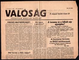 1956 Valóság I. évf. 3 szám, 1956. nov. 2., a címlapon a kormány segítségkérése az ENSZ-től és a forradalom egyéb hírei, kis sérülésekkel, 2 p.