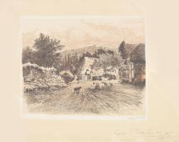 Székely Árpád (1861-1914): Felső-Gyűgy .v György (olvashatatlan címmel), 1904. Rézkarc, papír, jelzett, Székely Árpád autográf ajándékozási soraival Rauscher Lajos (1845-1914) grafikus részére, 23×31 cm