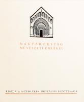 Magyarország művészeti emlékei I-III. köt. Szerk.: Gerevich Tibor. I. köt.: Gerevich Tibor: Magyarország románkori emlékei, 842+1 p.+2 (kihajtható tábla, közte 1 térkép vázlat) t. A 277-808 oldalak között, I-től CCLXIV-ig számozott fekete-fehér képtáblával.; II. köt.: Horváth Henrik: Budapest művészeti emlékei. Gerevich Tibor előszavával, 97+3 p.+5 (kép mellékletek, közte 1 színes) t. +CLX (számozott fekete-fehér képtáblák) t. + 6 p.; IV. köt.: Rados Jenő: Magyar kastélyok. Gerevich Tibor előszavával. 404+1 p. +1(kihajtható térképvázlat) t.+11 (kép mellékletek) t. A 79-394 oldalak között, I-től CLVIII-ig számozott fekete-fehér képtáblával.; Bp., 1938-1939, Műemlékek Országos Bizottsága - Kir. M. Egyetemi Nyomda. Gazdag szövegközti fekete-fehér képanyaggal illusztrált. 3 kötetben teljes, a III. kötet nem jelent meg. Kiadói félbőr-kötésben, a borítók kopottasak, enyhén sérültek; a lapszélek néhol foltosak.