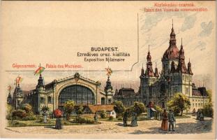 Budapest XIV. Városliget, Ezredéves Országos Kiállítás, Közlekedési csarnok, Gépcsarnok. litho barna 2 Kr. Ga. s: Morelli  &nbsp;