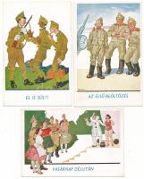 3 db RÉGI magyar katonai humor képeslap / 3 pre-1945 Hungarian military humour art postcards