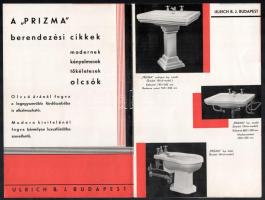 cca 1930 Ulrich BJ. Budapest fürdőszobai kerámiák képes reklám nyomtatvány 4p