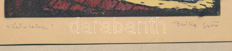 Zsille Győző (1925-2003): Lakótelep. Színes linómetszet, papír, jelzett, paszpartuban, 18x14,5 cm