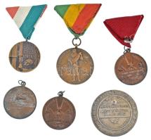 ~1950-1970. 6db-os vegyes magyar szocialista sportérem, emlékérem tétel, több szalaggal, közte 1975. "Pedagógus Szolgálati Emlékérem 1974" bronz kitüntetés mellszalagon (34mm) T:vegyes