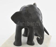 Bronz elefánt szobor, márvány talapzaton, 14x12 cm