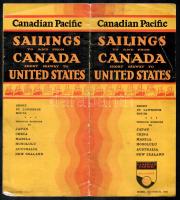 1935 Canadian Pacific hajótársaság kanadai hajójáratainak menetrendje, térképpel, angol nyelven. Kiadói tűzött papírkötés, hajtott, foltos, 8 p.