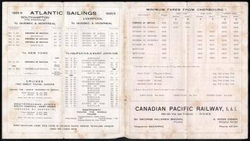 1935 Canadian Pacific hajótársaság kanadai hajójáratainak menetrendje, térképpel, angol nyelven. Kia...