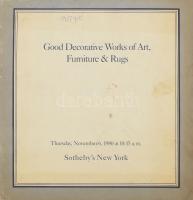 1980 Sotheby's New York Good Decorative Works of Art, Furniture &amp; Rugs. Angol nyelven. Fekete-fehér fotókkal. Kiadói papírkötés, kopott borítóval, foltos.