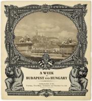 A week in Budapest and Hungary. Guide-booklet of the Touring-, Travelling-, Transport- and Purchase Ltd. Bp., 1927, Budapest Municipal Information Bureau. Printing-Office of the Caiptal City of Budapest, 48+XXIV p. VIIIth edition. Fekete-fehér fotókkal illusztrált. Angol nyelven. Kiadói papírkötésben, szakadt borítóval.