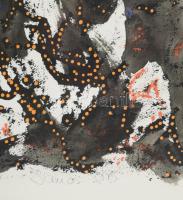 Kardos János (1946-2018): Kompozíció, 1986. Vegyes technika, papír. Jelezve jobbra lent. Üvegezett f...