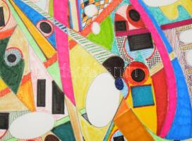 Tommy Vig (1938-): Kereszteződések (crossroads). Vegyes technika, papír, jelzett a hátoldalán. Üvege...