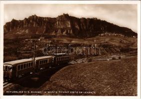 San Marino, Il Monte Titano visto da Levante / Rimini-San Marino railway, train (pin marks)