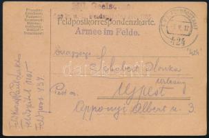 1917 Tábori posta levelezőlap "FP 424" + "Mil. Seelsorge des k.u.k. Feldspitales No. 1105."