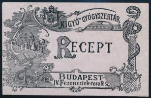 cca 1910 Budapest, Ferenciek tere, Kígyó gyógyszertár receptborítékja, valószínűleg egy alkalmazott belülre írt üzenetével