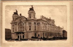 Kolozsvár, Cluj; színház. Bernát kiadása, hátoldalon Kristály gőzmosó-gyár reklám / theatre. Steam cleaning factory's advertisement on the backside