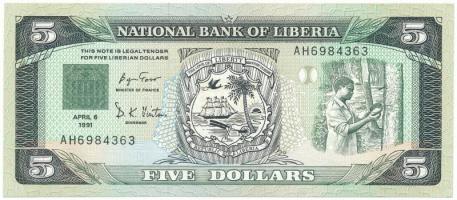 Libéria 1991. 5$ T:UNC Liberia 1991. 5 Dollars C:UNC Krause P#20