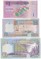 Líbia DN (2002) 1/4D + 1/2D + 2013. 1D T:UNC-F
Libya ND (2002) 1/4 Dinar + 1/2 Dinar + 2013. 1 Dina...