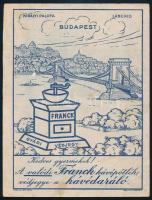 Franck kávédaráló reklámlap, rajta a Királyi Palota és a Lánchíd látképével