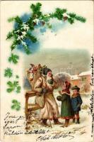 1900 Mikulás / Saint Nicholas greeting. litho