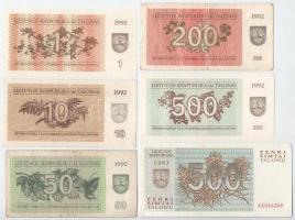 Litvánia 1992-1993. 1T - 500T (6xklf) T:UNC-VG Lithuania 1992-1993. 1 Talonas - 500 Talonas (6xdiff) C:UNC-VG