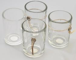4 darab vastag anyagú üvegpohár, pecséttel, m: 10 cm