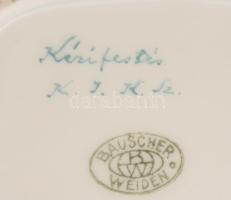 Retro német pralinékínáló, festett cseresznyevirág mintával, jelzett, 12x12 cm