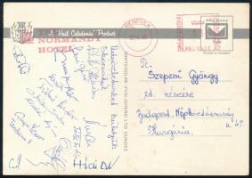 1980 Renfrew, DVTK csapat (Glasgow Celtic - DVTK 6:0) tagjai által aláírt képeslap: Szabó Géza, Szántó Gábor, Néder István, Kerekes János, Teodoru II Vaszilisz, Kádár Lajos, Fükő Sándor, Görgei János, ... edző: Szabó Géza. és mások aláírásaival. Szepesi György ed. (?) részére.