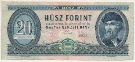 1969. 20Ft "C 897 063965" látványos nyomdahibával: hátlapon jól kivehető előlapi nyomat ké...