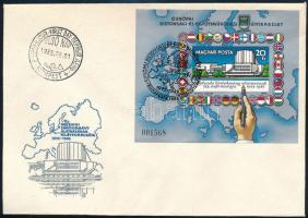 1985 Európai Bizottsági és Együttműködési értekezlet (VIII.) vágott blokk FDC-n (5.500)