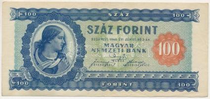 1946. 100Ft "B 084 090917" T:F szép papír Hungary 1946. 100 Forint "B 084 090917" C:F fine paper Adamo F26, Krause P#160