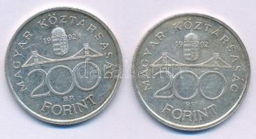 1992. 200Ft Ag "MNB" (2x) T:XF patina Adamo F13