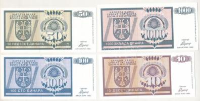 Bosznia-Hercegovina 1992. 10D - 1000D (4xklf) T:AU az egyiken gyenge szamárfül Bosnia-Hercegovina 1992. 10 Dinara - 1000 Dinara (4xdiff) C:AU slightly folded corner on one Krause P#133, P#134, P#135, P#137