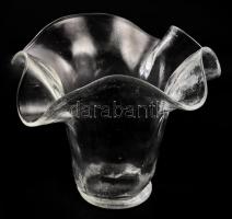 Nagyméretű iparművész vastag üveg fazoletto virágtartó, jelzés nélkül, hibátlan, m: 27 cm