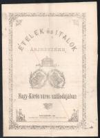 1887 Ételek és italok árjegyzéke Nagy-Kőrös város szállodájában étlap kézzel írt számokkal. 4p.